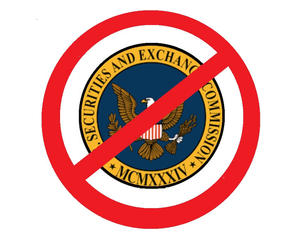 The Security and Excange Commission logo with a no symbol.